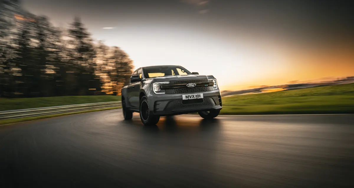 ford ranger driving around a track