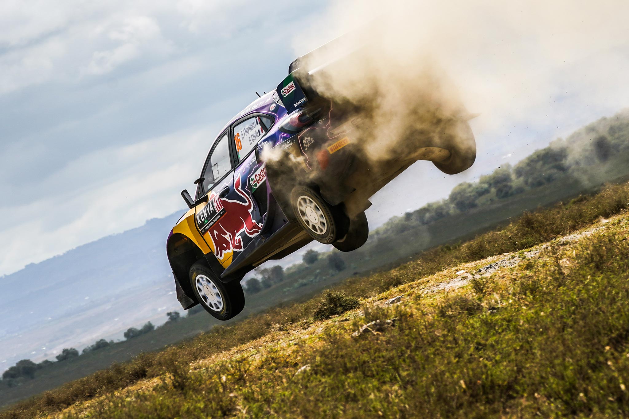 Ford Puma mid air during a rally circuit in Kenya