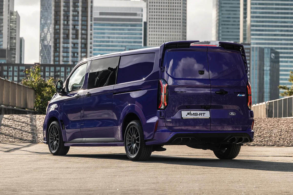 Rear spoiler and wide body styling on the Ford Tourneo Custom MS-RT